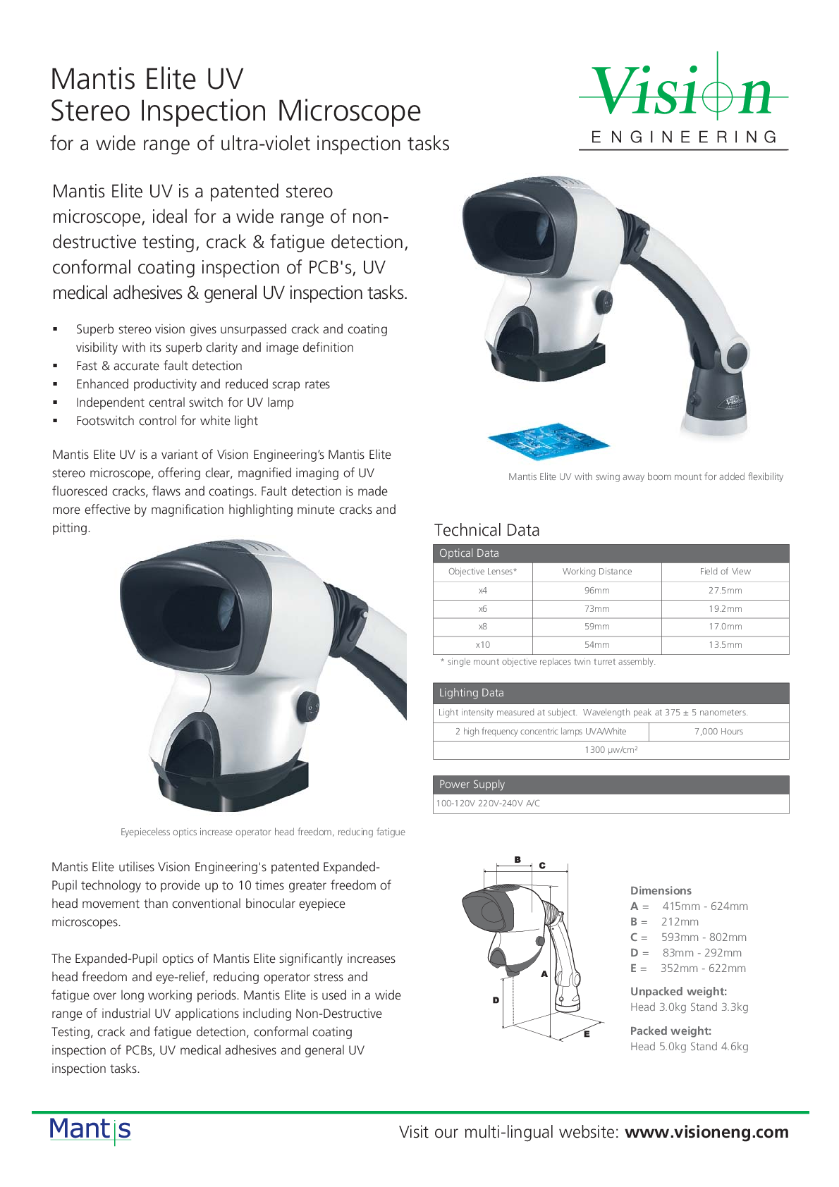 Vision Engineering Mantis Elite - 3D Visual Inspection Microscope Datasheet
