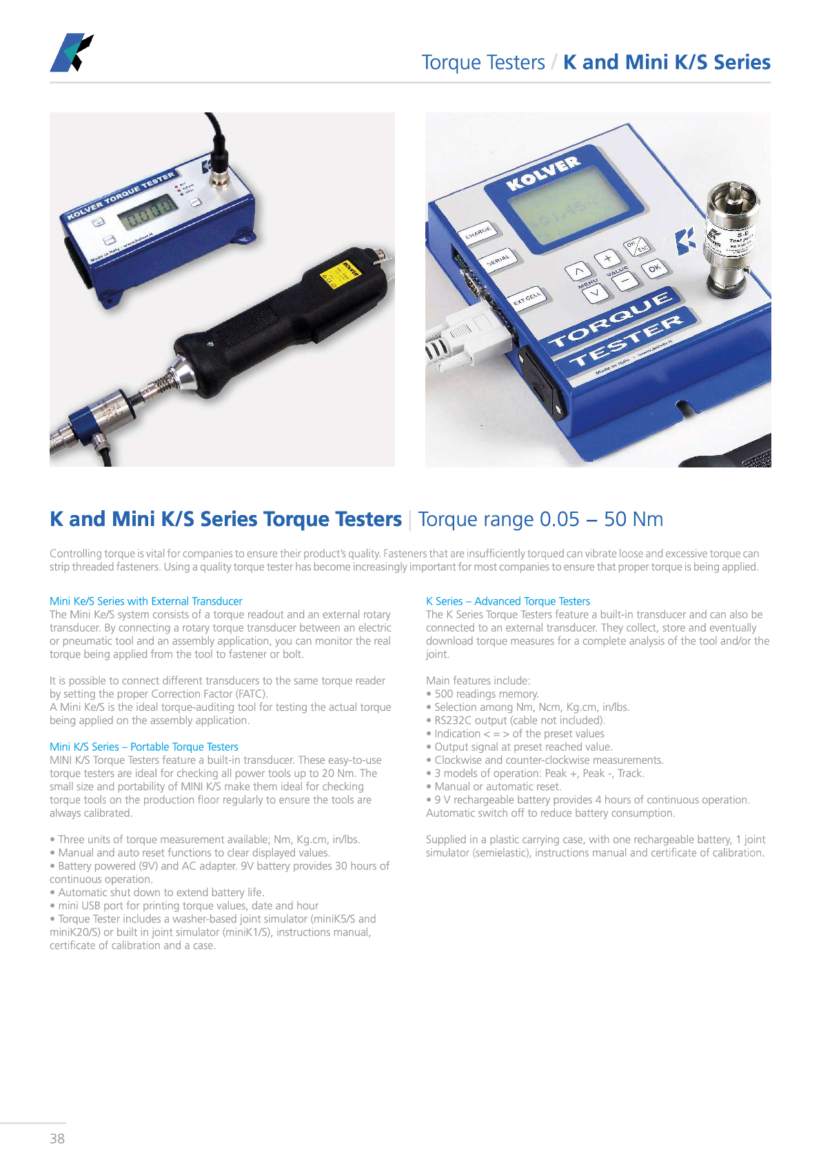 K and Mini K Torque Testers Catalogue