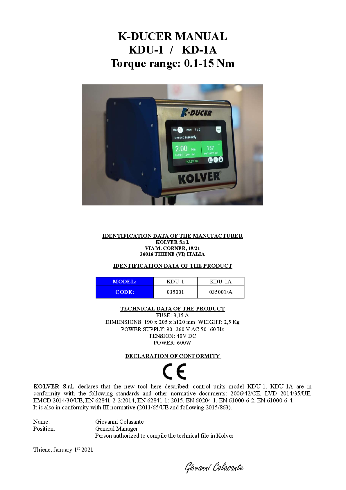 K Ducer Series 1 Manual