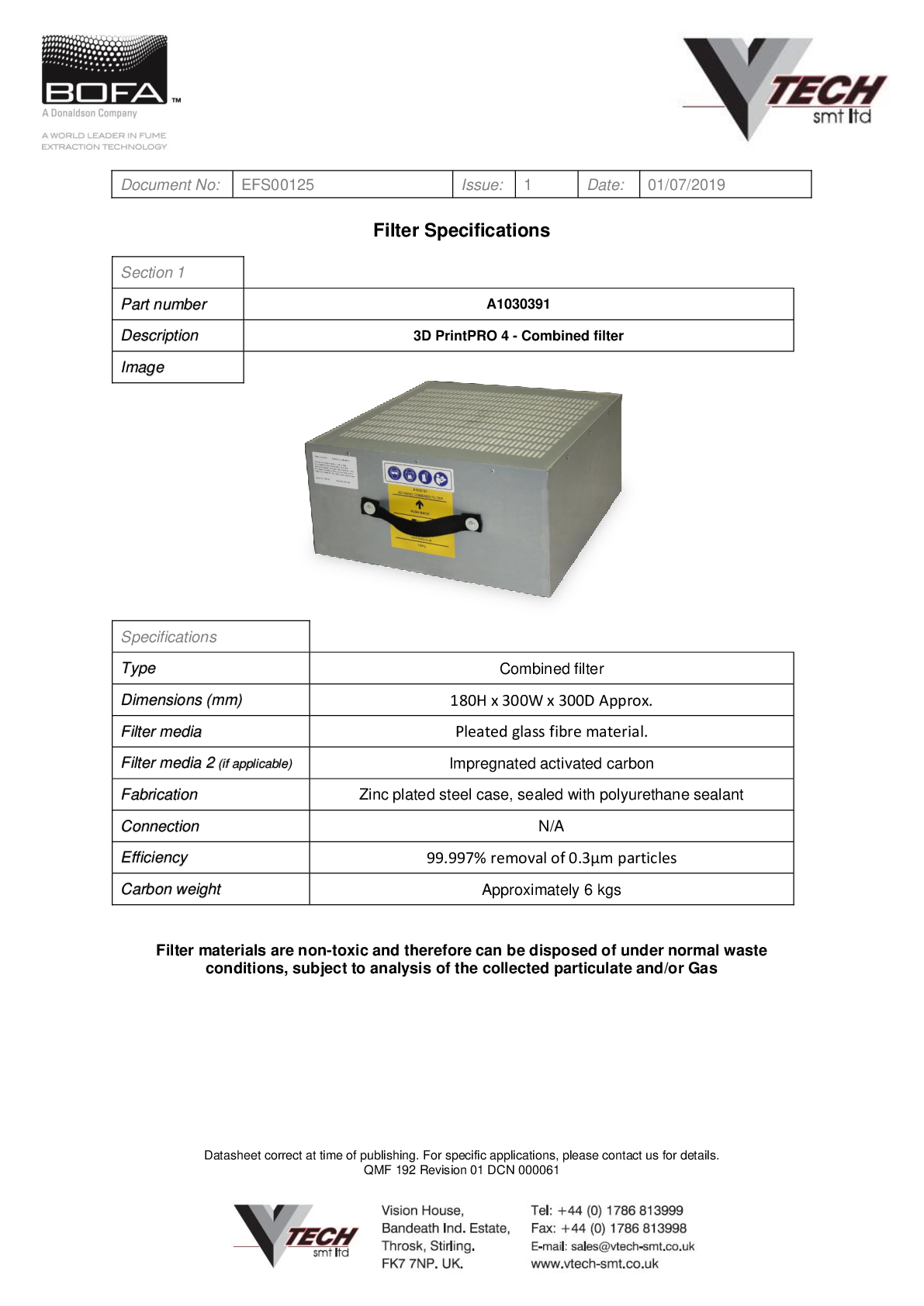 3D PRINT PRO 4 COMBINED FILTER Datasheet