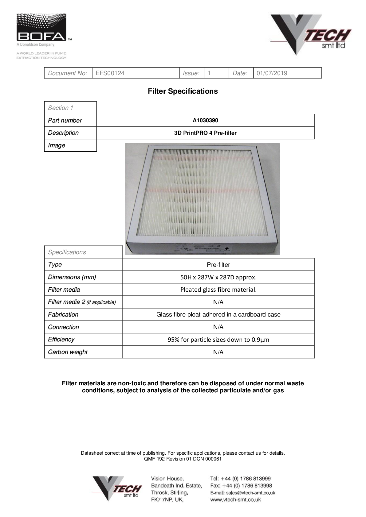 3D PRINT PRO 4 PRE FILTER Datasheet