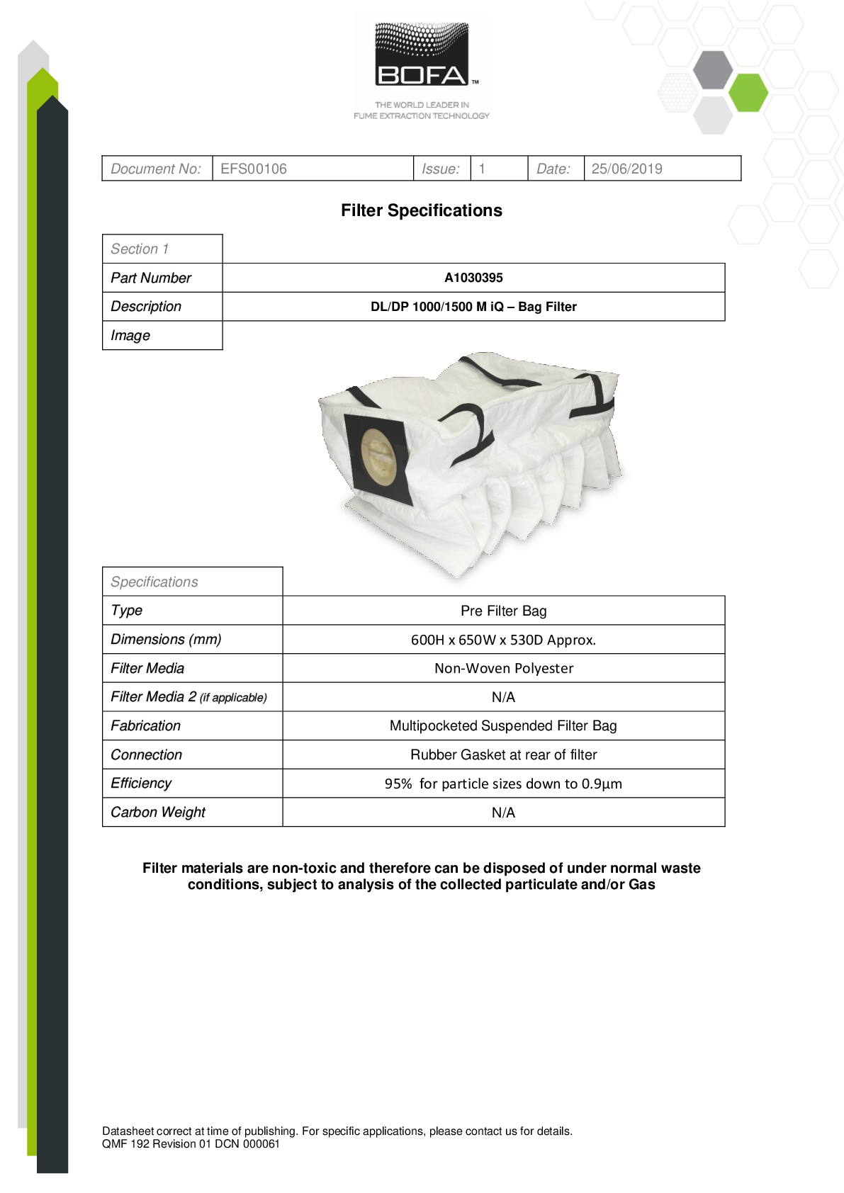 DUSTPRO 1000 1500 IQ FILTER BAG Datasheet