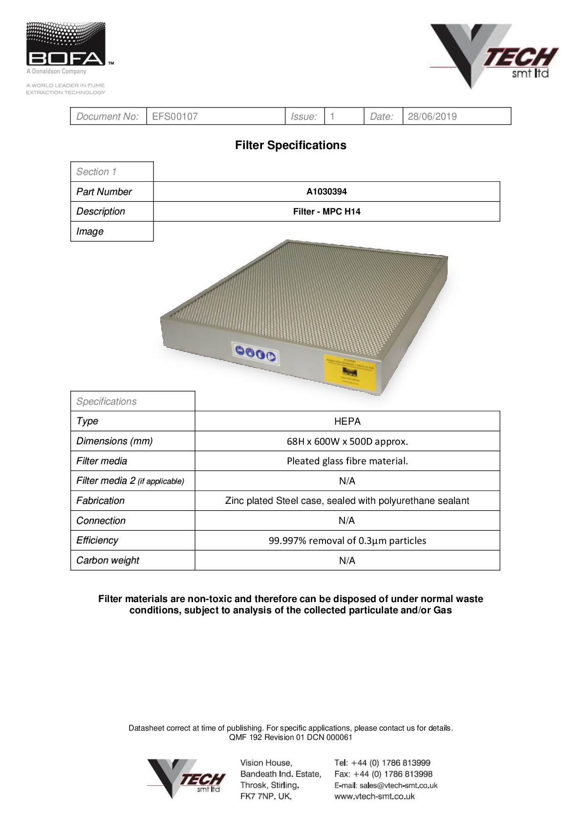 DUSTPRO 1000 1500 IQ HEPA FILTER Datasheet
