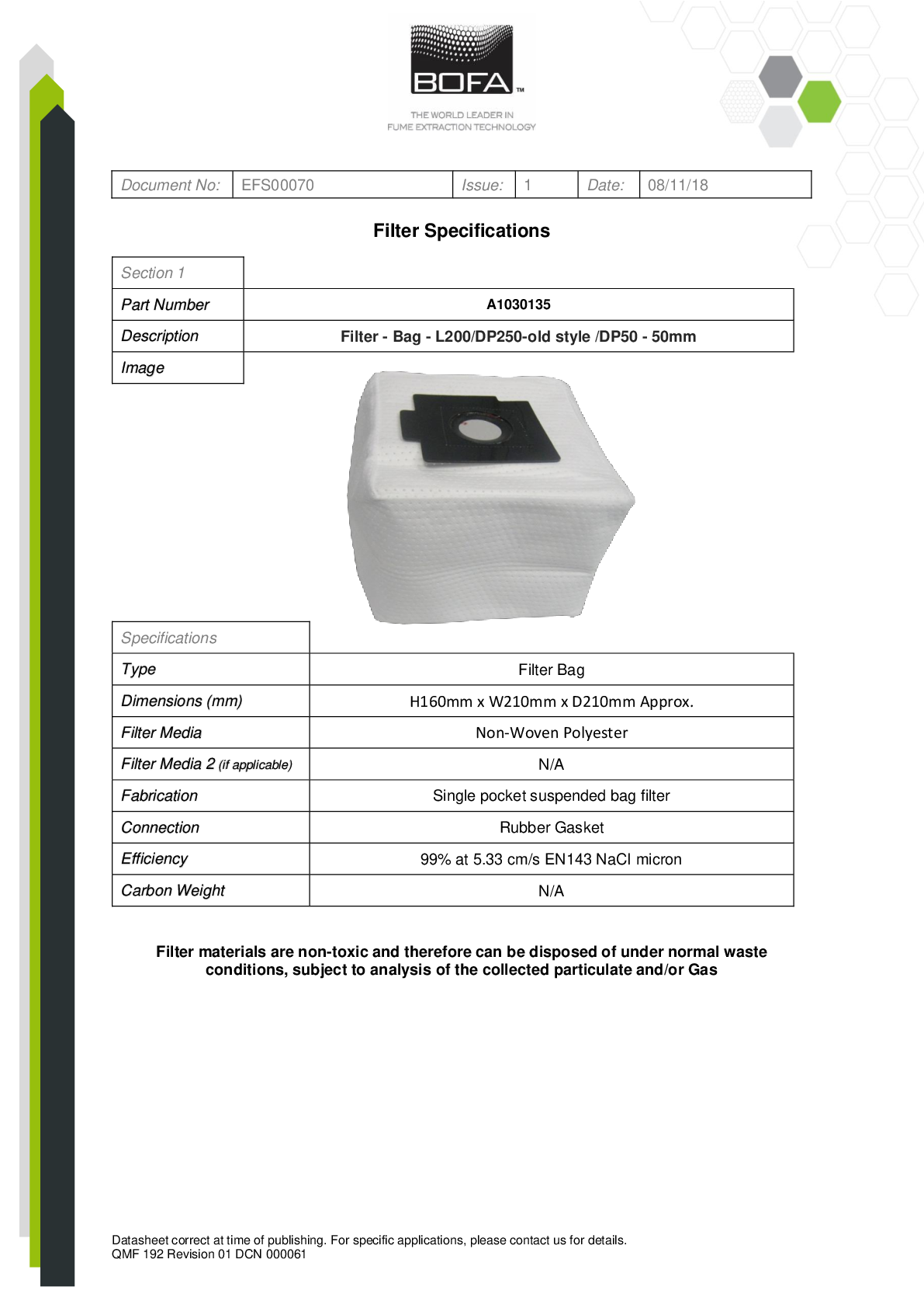DUSTPRO 50 FILTER BAG Datasheet