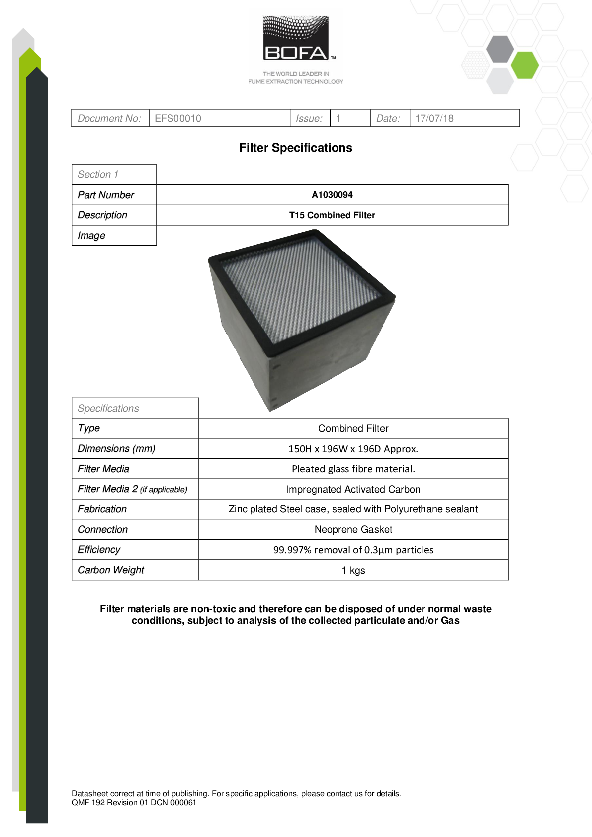 T15 COMBINED FILTER Datasheet