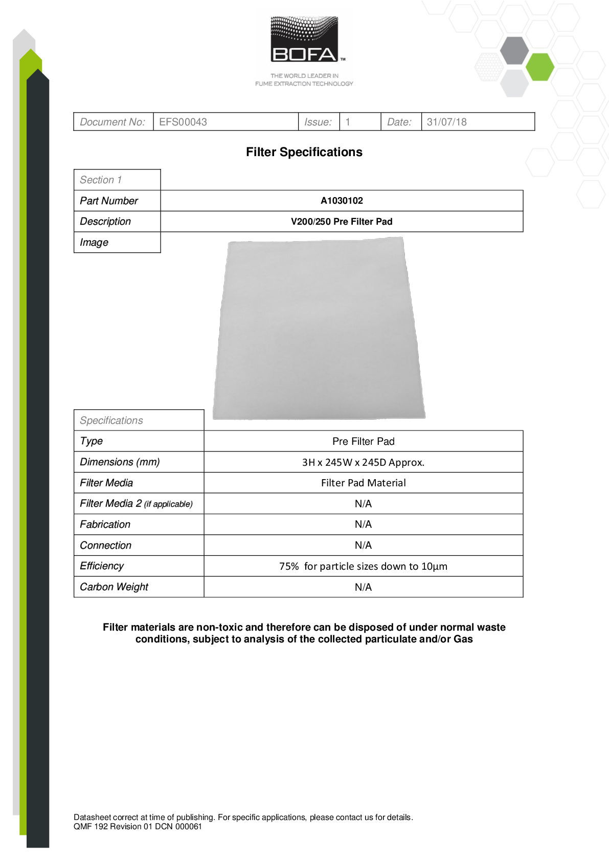 V200 V250 3D PRINT PRO 2 3 PRE FILTER Datasheet