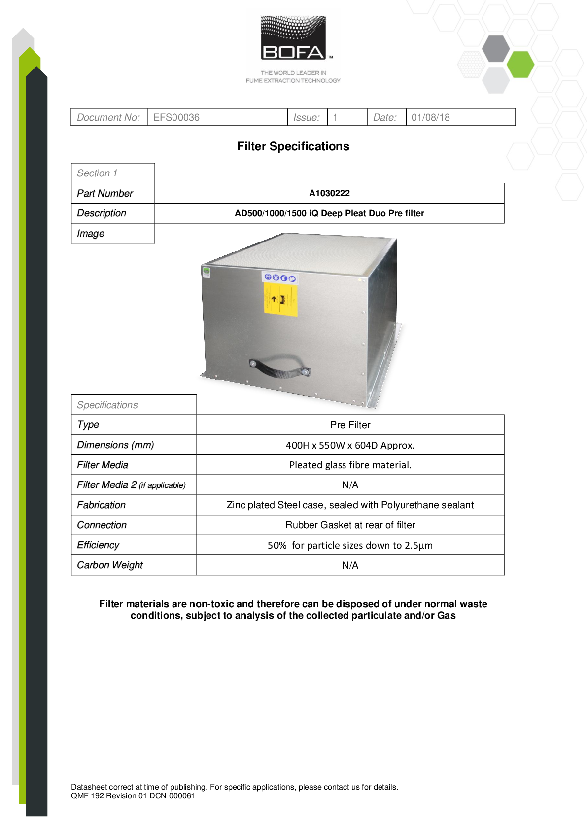V500 1000 1500 IQ AD500 1000 1500 IQ PRE FILTER Datasheet