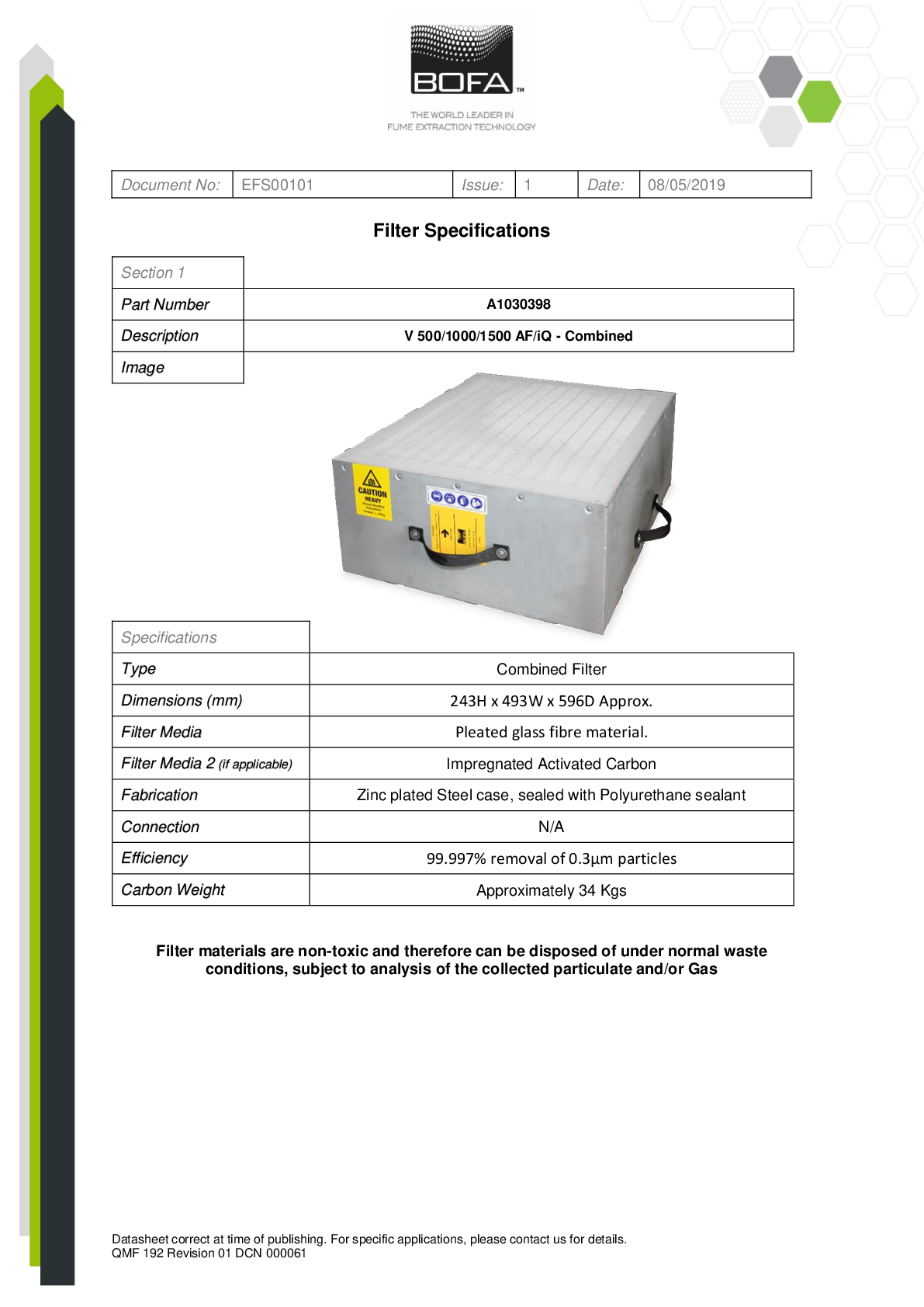 V500 1000 1500 IQ HEPA GAS FILTER Datasheet