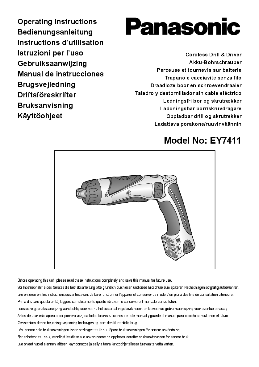 Operating Instructions Cordless Drill Driver EY7411